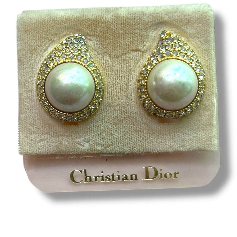 Dior Gold and White Pearl Clip-On Earrings